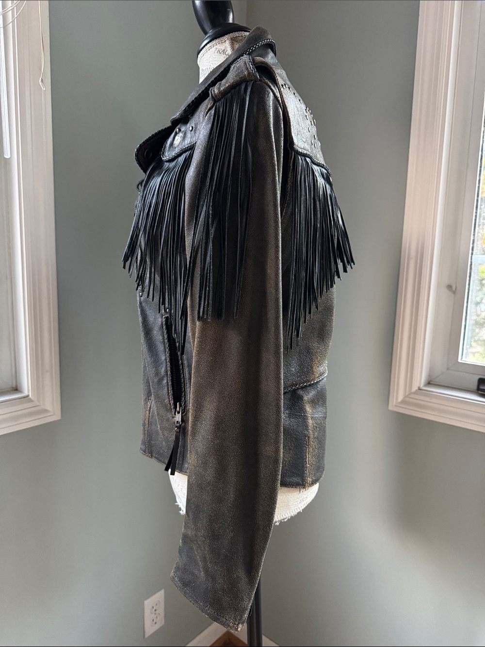 Harley Davidson fringed distressed leather side zip riding jacket EUC small - Picture 9 of 15